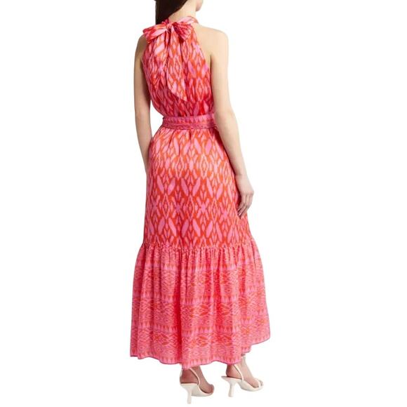Cleobella Janice Satin Halter Ankle Dress Jaipur Ikat Print Size Large - Picture 3 of 14